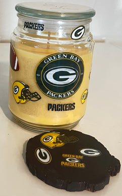 GREEN BAY PACKERS SPORTS CANDEL-  w/Coaster
