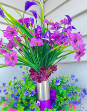 GRAVE SITE FLOWER ARRANGEMENT - w/ Purple Flowers & Tulips