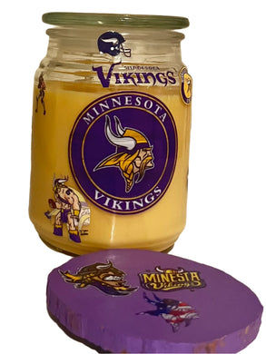 MINNESOTA VIKINGS SPORTS CANDLE - w/decorative Coaster