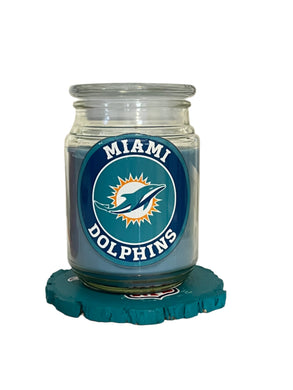 MIAMI DOLPHINS SPORTS CANDLE- w/ Coaster