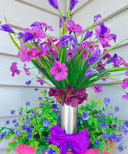 GRAVE SITE FLOWER ARRANGEMENT - w/ Purple Flowers & Tulips