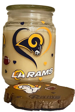 LA RAMS SPORTS CANDLE - w/decorative Coaster