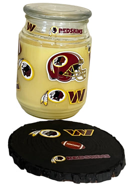 WASHINGTON RED SKINS SPORTS CANDLE- w/ Coaster