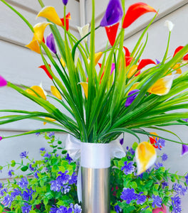 COLORFUL GRAVE SITE FLOWER ARRANGEMENT -  Calla Lillies