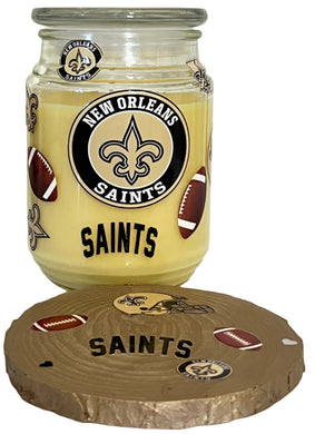 NEW ORLEANS SAINTS SPORTS CANDLE - w/ Coaster