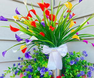 COLORFUL GRAVE SITE FLOWER ARRANGEMENT -  Calla Lillies