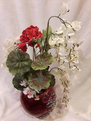 ROUND RED JEWELED VASE-White and Red Flower Arrangement