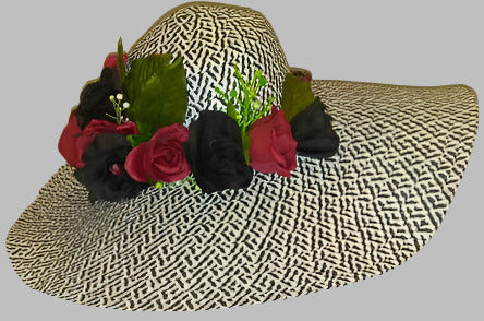 PATRICIA-  Red & Black Rose Dress Hat