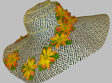 BEATRICE- Black and White Large Pearl and Flowered Hat