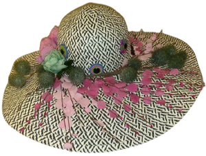 ABIGAIL-  Black and White Multi Colored buttons/flowered Hat