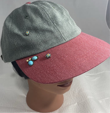 Red and gray jeweled baseball cap