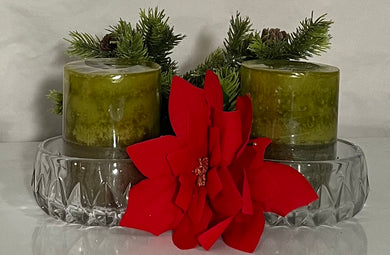 SCENTED PILLAR GREEN CANDLES- Crystal holders