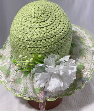 SILIENCE-  Light Green and White Flowered Girls Hat