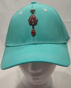 CRYSTIL-  Light Blue  w/Rose colored Jewel Baseball  Cap