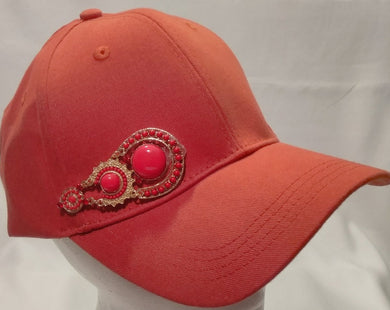 HONEY-  Pink Salmon Colored Sideways Jeweled Baseball  Cap