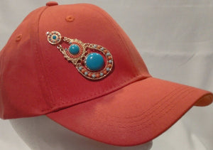 GENESIS-  Pink Diagonal Blue Jeweled Baseball  Cap